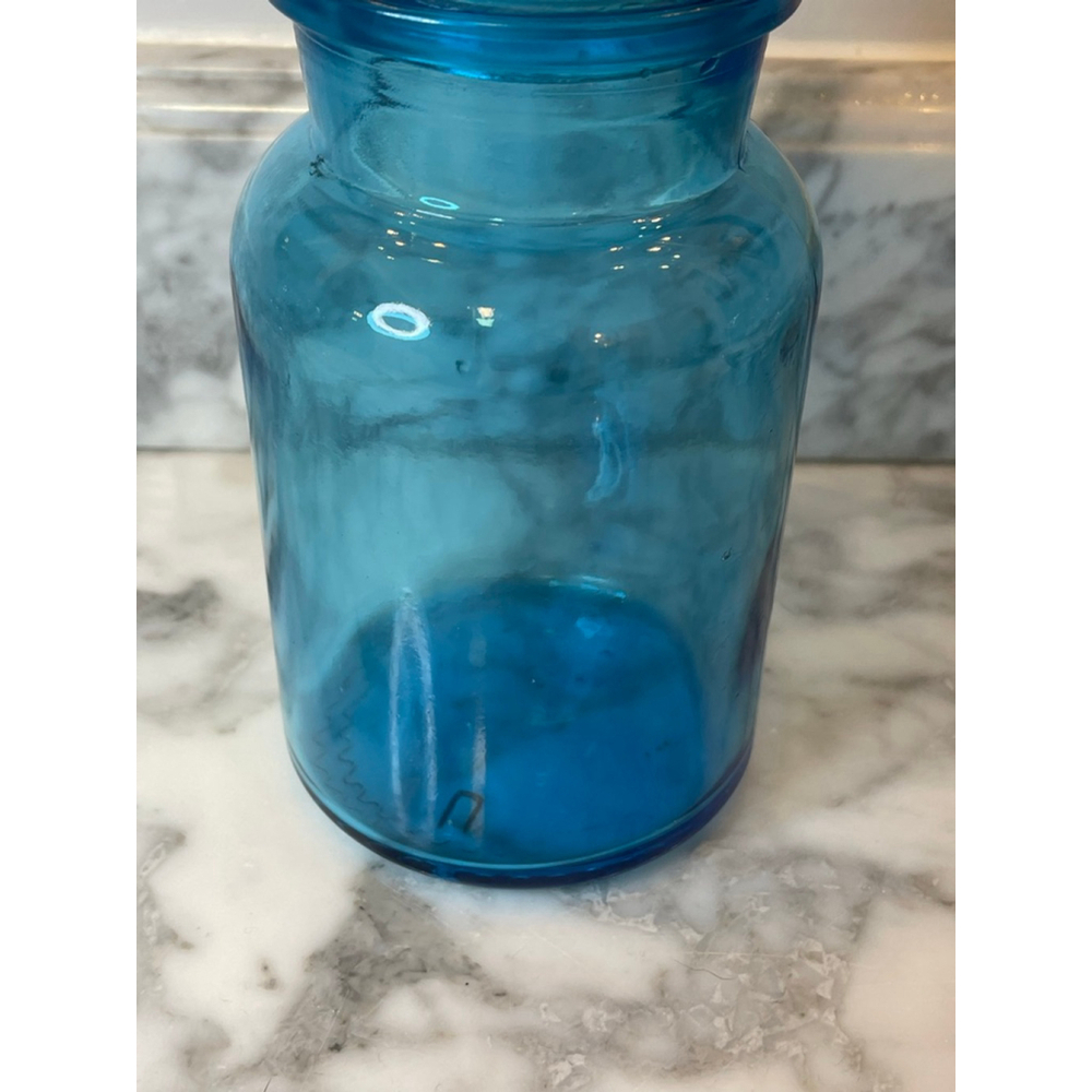 Vintage Teal Aqua Blue Belgian Glass Apothecary Jar 8.5” Made in Belgium - Picture 3 of 7